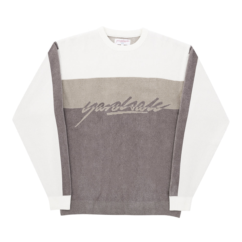 CHENILLE SCRIPT KNIT WHITE/BROWN/TAN
